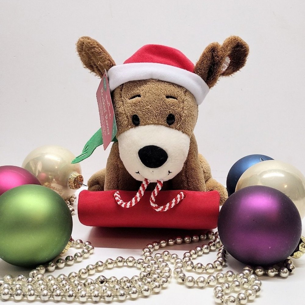 Hallmark Musical Rockin Rover Plush Dog On Sled Jingle Bells Christmas NEW